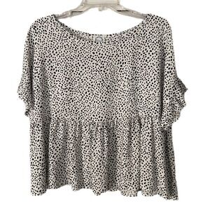 Blue Rain White and Black Animal Print Short Sleeve Cropped Peplum Top Size M